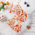 Toddler Kid Girl Clothes Set Letter/Butterfly Floral Printed Sling Buttons Ruffle Hem Tank Tops with Elastic Waist Flared Pants. 