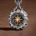 Nautical compass necklace men's fashion brand personality street eight-pointed star pendant vintage imitation Thai silver compass men's necklace.