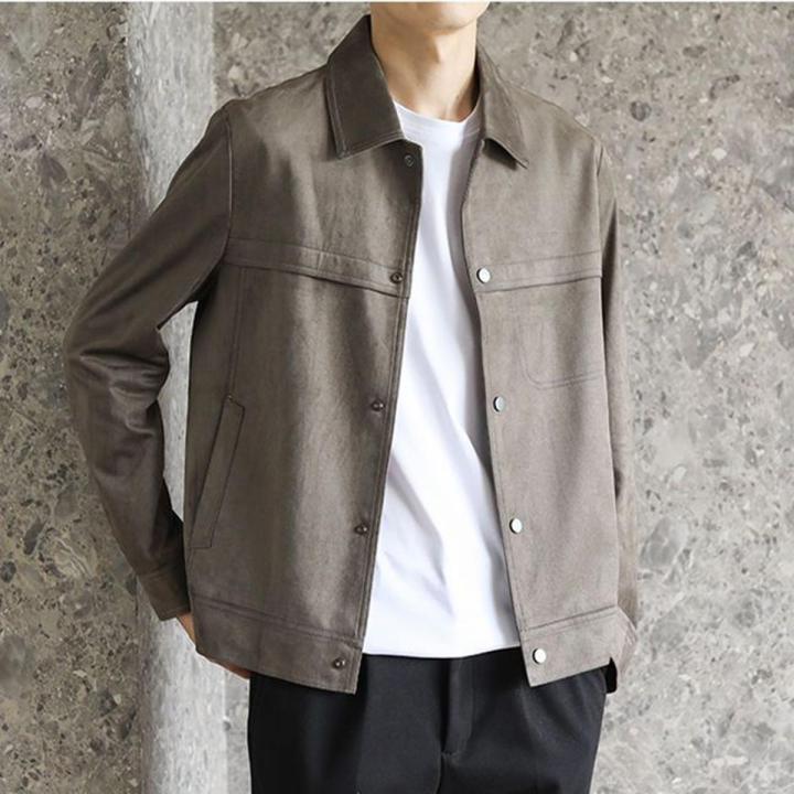 Suede Fabric Jacket Men's New Spring and Autumn Casual Korean Style Fashion Loose All-Matching Lightly Mature Men's Lapel Coat