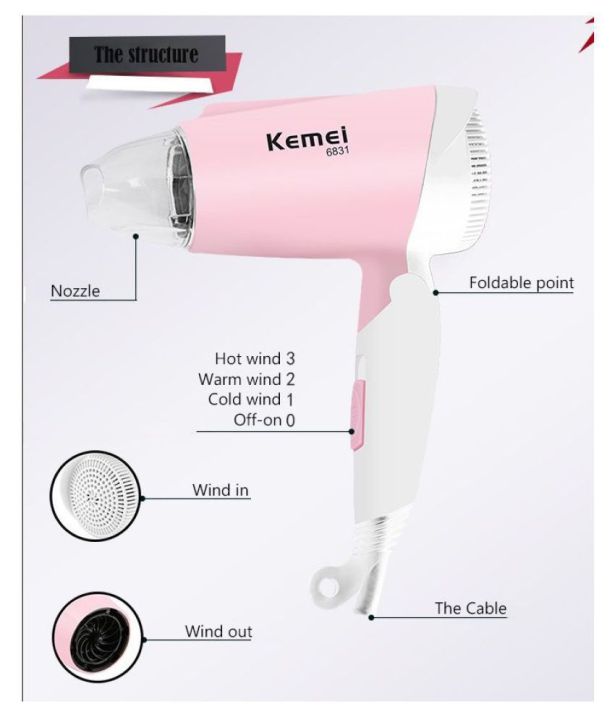 Kemey%20Km%206831%20Professional%20Foldable%20Hot%20and%20Cool%20Hair%20Dryer%201600%20watts%20-%20Image%203