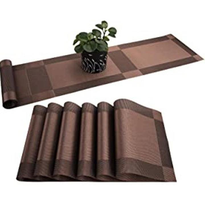 6 Dinning Table Mat With 1 Runner (6+1=7 Pcs) Table Mats Set - PVC