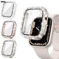 Glass+Diamond Cover For Apple watch case 40mm 44mm 41mm 45mm 38mm 42mm Bling Bumper Protector iWatch series 9 3 5 6 7 8 se case. 