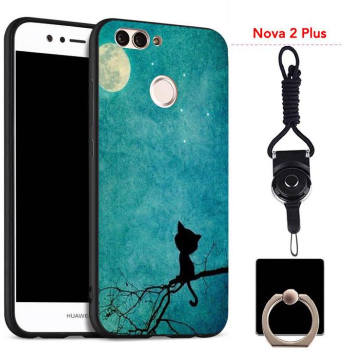 For Huawei Nova 2 Plus Silica Gel Soft Phone Case With Ring And String