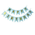 Happy Birthday Decoration Combo Pack – Blue Backdrop Foil Curtain, Light Blue Paper Birthday Banner With Metallic Balloons.