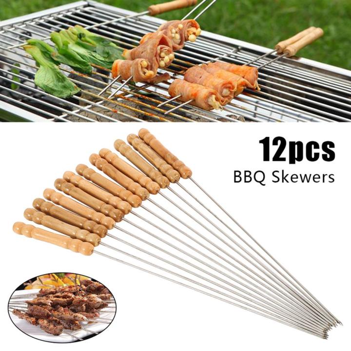 12 Pcs BBQ Stick - Woden and Silver