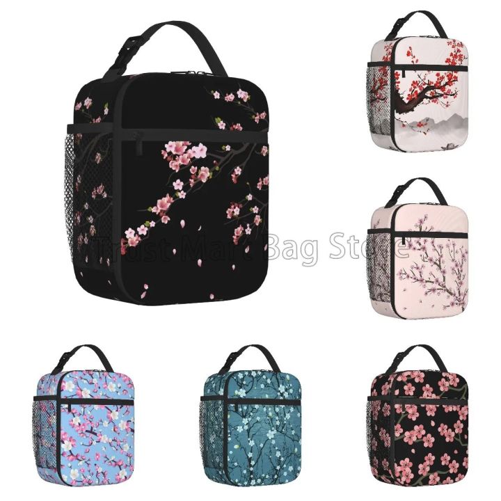 【NEW】 Japanese Sakura Cherry Blossoms Tree Insulated Lunch Bag Reusable Lunch Box For Work Picnic Beach Leakproof Cooler Bento Tote