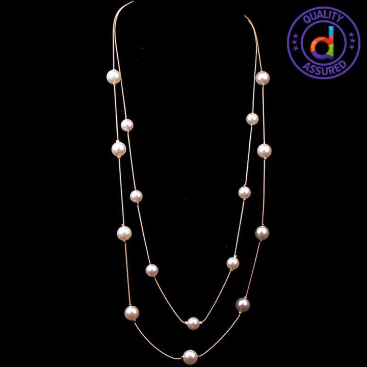 88cm Long Golden Chain Pearl Necklaces For Women Statement Boho Sweater Crystal Beaded Multilayer Necklace.