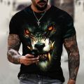 Beast wolf 3d black printing series new summer men's short sleeved shirt super large top fashion street wear o collar men's shir. 