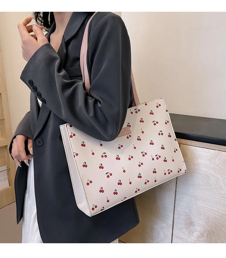 Cherry pattern big bag 2024 new trend women's bag commuter hand