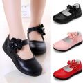Kids Summer Bow-knot Black Student Sandals Fashion Girls Leather Shoes for Children Wedding Dress Princess School Shoes. 
