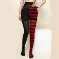 Goth Punk Women Striped Pantyhose Rainbow Long Tights Christmas High Waist Cosplay Stocking Elastic Slim Legging Long Socks.