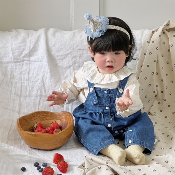 Baby denim bib pants set, spring and autumn baby girl clothes