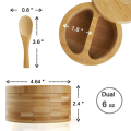 1Set Seasoning Box with Swivel Lid Bamboo Salt Cellar 2-Compartment Salt Pepper Bowls Wood Color +Lid and Spoon. 