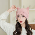 Cute Cat Embroidered Knitted Hat Outdoor Warm Ear Protection Cat Ears Wool Cap Over Head Cold Cap Street Beanies Cap Penny Cap.