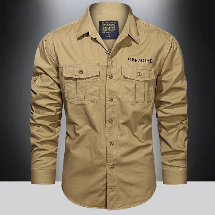 Multi Pocket New Long Sleeve Shirt Men's Spring and Autumn Loose Large Size Shirt Casual Pure Cotton Shirt Thin Style Fashion
