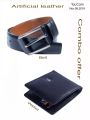 Black Artificial Lether Belt And Wallet Combo For Men - Belt For Men.