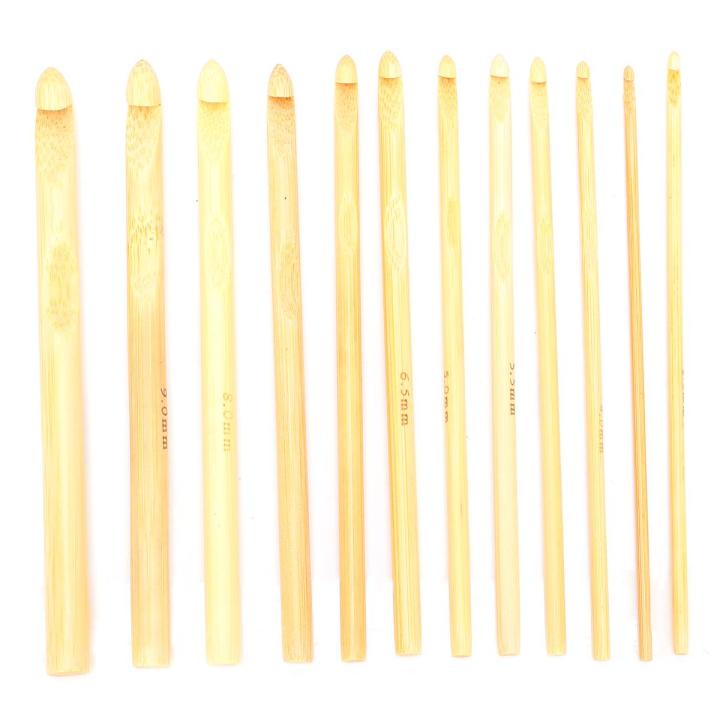 12x Crochet Hooks Bamboo Craft Knitting Needles For Crocheting Shawl ZR