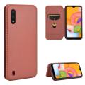 lthmy for Samsung Galaxy A01 Carbon Fiber Magnetic Closure with Card Slot Flip Case Cover.