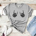 Rock on Skeleton Hands T Shirt Skeleton Metal Fingers Shirt Funny Halloween Tee Women Graphic Tees Goth T-shirt Unisex Tshirts.