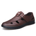 New Men's Leather Shoes Cool Breathable round Toe Slip-on Hollow out Leather Sandals Shoes 5507.
