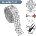 Rhinestone Ribbon,4 Rolls of Self-Adhesive Rhinestone Strips, Diamond Sparkle Crystal Rhinestone Tape for Crafts Art Car Durable Easy to Use.