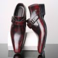 Pointed British Style Men Leather Shoes Buckle Low Heel Shoes.