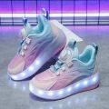 Children's Kids Boys Girls USB Charging Glowing Casual Sneakers Led Light Wheels Outdoor Parkour Roller Skate Shoes Sports For.