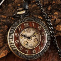 【NShisasN】Vintage Wood Circel Gear Dial Bronze Antique Old Mechanical Pocket Watch Men Engraved Fob Hand Wind Steampunk Male Gifts Clock. 