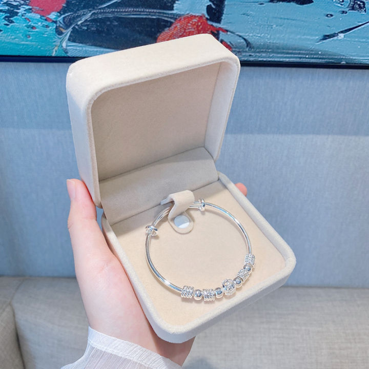 Kid Baby New Korean Fashion Silver Color Lucky Beads Bangles for Women Bracelets Luxury Designer Party Wedding Jewelry Gifts