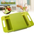 3 in 1 Chopping Board with Tray and Strainer , Plastic Cutting Board for Meats Vegetables Fruits Chicken Set of 1 Chopping Boards.