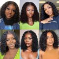 Brazilian Deep Wave Bob 13x4 Lace Frontal Human Natural Haire Short Curly 4x4 Closure Wig Preplucked Remy Hair.