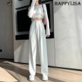 HappyLisa Spring Autumn Ladies Women Long Suit Pants Wide Leg High Waist Floor-Length Loose Pant Female Casual Chic Trousers P06. 