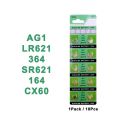 10PCS Watch Battery 1.55V AG1 / 364A / LR621W / SR621SW / CX60 /LR60 Alkaline Button Coin Cell Batteries. 