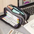 BRADOO- ANGOO 2 Pcs Large Pencil Case Big Capacity 3 Compartments Canvas Pencil Pouch, White Pink & Black. 