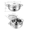 Deep Fryer Pot Tempura Frying Pan 304 Stainless Steel Flat Bottom Japanese Style Cookware W/Lid & Temperature Control Thermometer.