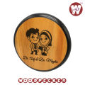 Wooden Door nameplate 8x8/10x10/12x12 inch round customized engraved with Doctor couple cartoon  & black border. 