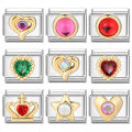 Shiny Colorful Zircon Love Heart Crown Star Accessory Fit 9mm Italian Charm Links Bracelet Stainless Steel DIY Making Gifts.