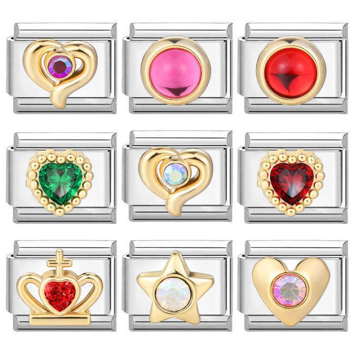 Shiny%20Colorful%20Zircon%20Love%20Heart%20Crown%20Star%20Accessory%20Fit%209mm%20Italian%20Charm%20Links%20Bracelet%20Stainless%20Steel%20DIY%20Making%20Gifts%20-%20Image%202