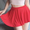 Lady Mini Skirts Club Sweet Harajuku Girls Dance Short Skirt Street High Waist Ice Silk A-Line Flared Pleated Women Dress.