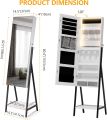 LVSOMT 3 LEDs Mirror Jewelry Cabinet, 42.5 Jewelry Mirror Cabinet, Full Length Mirror with Jewelry Storage, Standing.