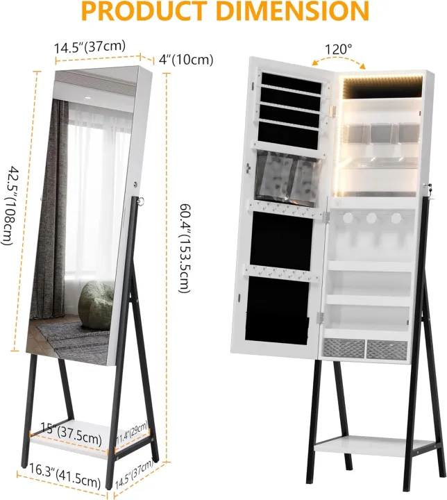 LVSOMT%203%20LEDs%20Mirror%20Jewelry%20Cabinet,%2042.5%20Jewelry%20Mirror%20Cabinet,%20Full%20Length%20Mirror%20with%20Jewelry%20Storage,%20Standing%20-%20Image%203