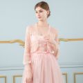 【Alien Alien】 2023 Black Pink Lace Bolero Femme Mariage Appliqued Wedding Coat Jacket Bridal Top Evening Jacket For Women.