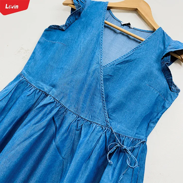 Women's%20Ruffle%20Sleeve%20Crrossover%20Denim%20Tops%20From%20Levin%20-%20Image%203