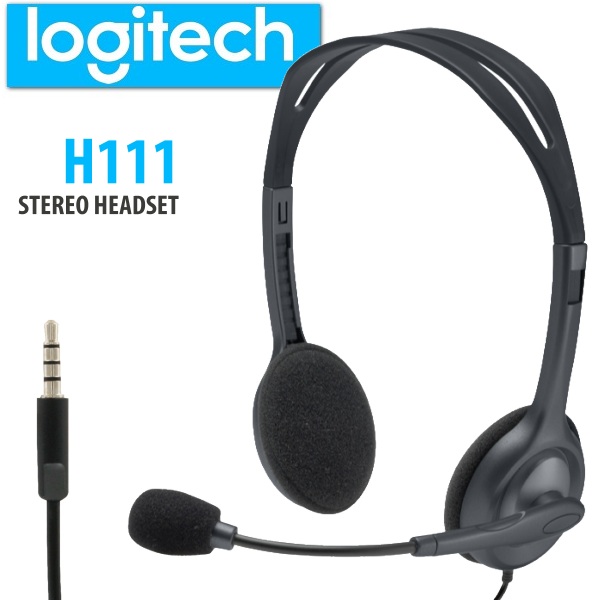 Logitech H111 Wired Headset, Stereo Headphones with Noise-Cancelling Microphone, 3.5 mm Audio Jack, Laptop/Smartphone/Tablet - Black