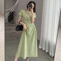 Lucyever Fashion Hollow Out Midi Dress for Women Korean Style High Waist Short Sleeve Dresses Woman Elegant Slim Fit Vestidos.
