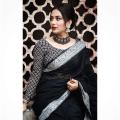 Tangail Half Silk Black Silver Jaba Par Saree - No Blouse Piece.