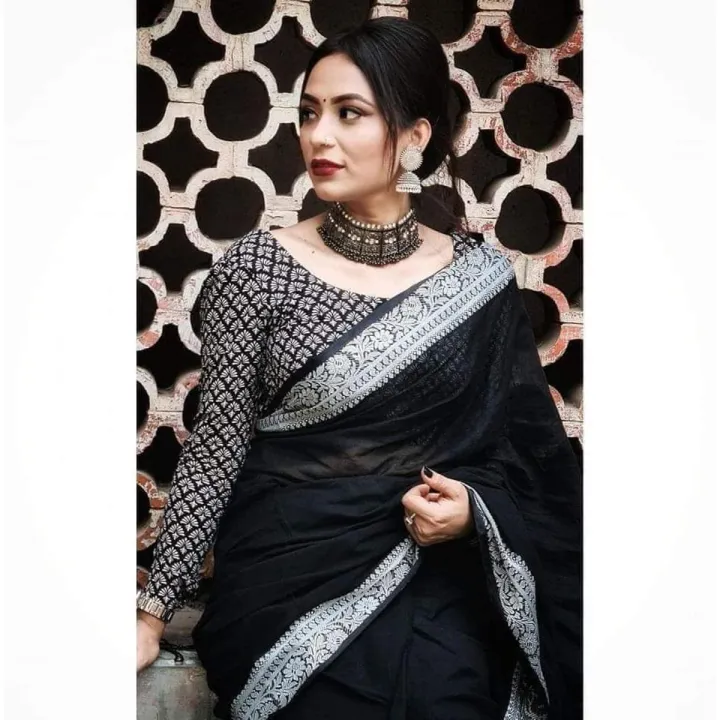 Tangail%20Half%20Silk%20Black%20Silver%20Jaba%20Par%20Saree%20-%20No%20Blouse%20Piece%20-%20Image%202