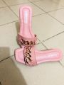 Girls Flat Casual Chain Design Slippers Sandals - Ladies Slim Shoes - Womens Fashionable Slips On- Chain Slipper. 