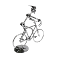 Silver Retro Cyclists Model Iron Art Metal Bicycle Ornament A Man Riding Bike Statue Figurine for Home Library Desk Decoration. 