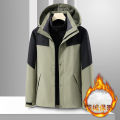 Down Feather Liner Winter Jacket Three-in-One Outdoor Couple Color Matching Three-Proof Mountaineering Clothing Jacket for Men. 